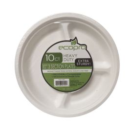 Heavy Duty Sugar Cane Fiber Products - 10CT 10" 3 Section Plate