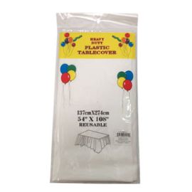 54‘’x108'', Rect. Plastic Table Cover, White