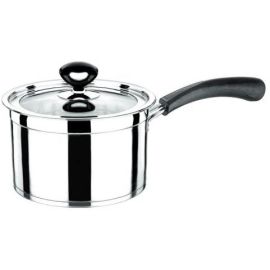 Stainless Steel Milk Pot 16cm/2.5Qt, Glass Lid, High Pot, Long Handle